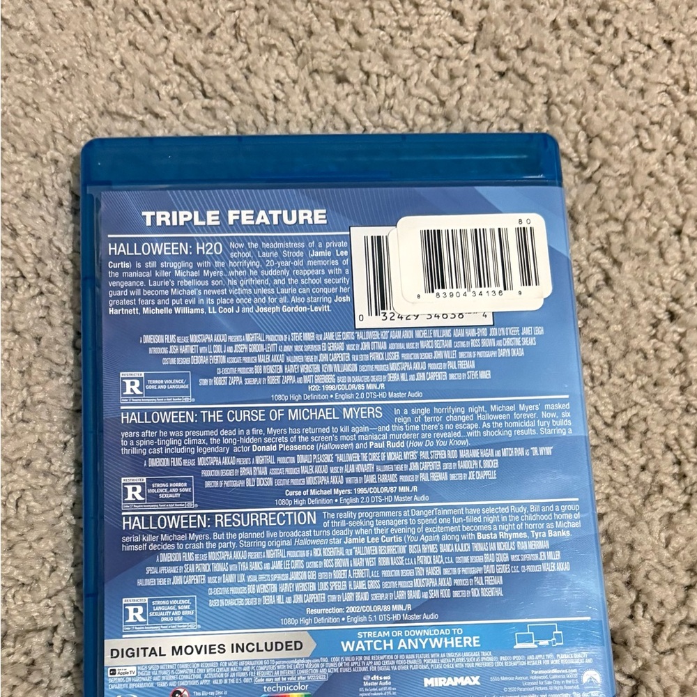 HALLOWEEN TRIPLE‎ FEATURE (BLU-RAY,2012) H2O CURSE OF MICHAEL MYERS MINT DISC - Picture 2 of 3